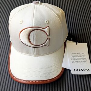 Coach White Brown Baseball Cotton Cap Hat Size M/L New!